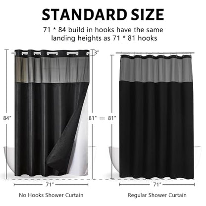Furlinic Extra Long No Hook Waffle Weave Shower Curtain with Snap in Fabric Liner Set,Heavy Duty Bathroom Curtains with See Through Window,Machine Washable & Waterproof,Black,71x84 Inch - color: Black, size: 71"W x 84"L (Pack of 1)