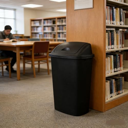 13 Gallon Swing-Top Trash Can, 4-Pack | Black Waste Basket Set, Commercial Garbage Bin for Kitchen, Garage, Outdoor, School, Fits 13 Gal Liners - size: 13 Gallon