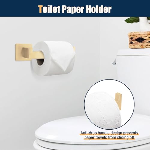 10 Pcs Gold Bathroom Hardware Accessories Set 23.6 Inch Wall Mounted | Bath Towel Bar Kit with Square Towel Racks Ring and Towel Hooks, Paper Holder, 304 Stainless Steel - color: Gold