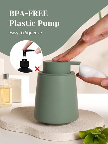 INGOFIN Ceramic Foaming Soap Dispenser -14 oz Foam Hand Soap Dispenser Bathroom Modern Refillable Dish Wash Bottle for Kitchen with Large Pump Matte Green - color: Green-foam