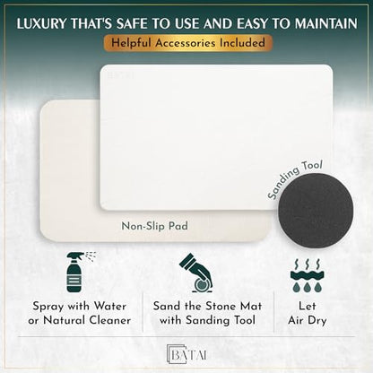 Extra Large Diatomaceous Earth Stone Bath Mat (31.5” x 19.7”) White XL | Fast Absorbent Shower Stone Bath Mat For Bathroom - Quick Dry, Easy Clean and Non-Slip Mat - Instant Drying Diatomite Bathmat - color: White