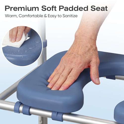 FSA/HSA Padded Toilet Seat Riser for Seniors, Heavy Duty Raised Toilet Seat with Handles Adjustable Standalone Toilet Safety Frame, Elderly Assistance Products for Bariatric, Pregnant, Surgery - color: Dark Blue