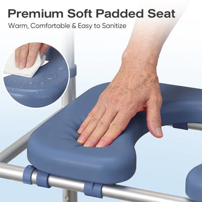 FSA/HSA Padded Toilet Seat Riser for Seniors, Heavy Duty Raised Toilet Seat with Handles Adjustable Standalone Toilet Safety Frame, Elderly Assistance Products for Bariatric, Pregnant, Surgery - color: Dark Blue