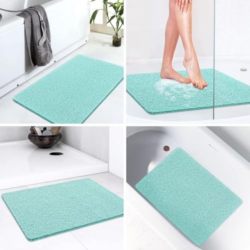 LuxStep Shower Mat Bathtub Mat Non-Slip Bath Mat with Drain, Quick Drying | 24x16 inch PVC Loofah Bathmat for Tub,Shower,Bathroom (Phthalate Free, Green) - color: Green, size: 24" x 16"