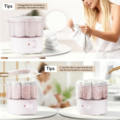 Mini Hot Towel Warmer - 1 min Steam & 60℃ in 20mins, Towel Steamer for Facials/Barber/Massage, Portable 2.4lbs Small Heater for Home Spa/Bathroom/Light Salon Use (Pink-X-Small) - color: Pink
