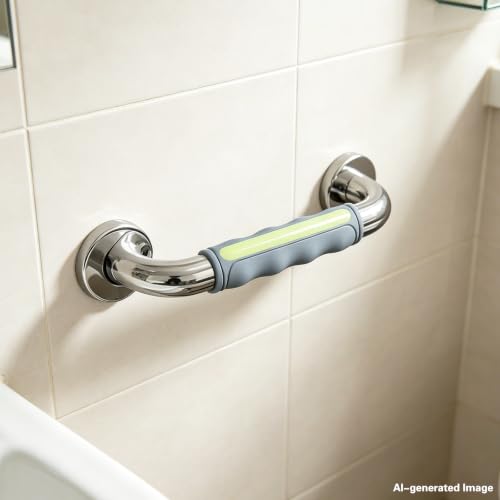 Non-Slip Silicone Shower Grab Bar Cover (White) | Hand Grip Sleeve for Bathroom Safety Grab Bars, Glow in the Dark,Elderly Shower Handle Protector - color: White