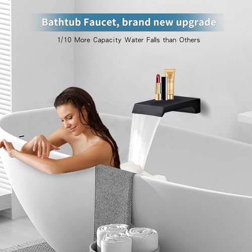Shower Faucet Set Complete, Shower System Black with 12 inch Square Rainfall Shower Head 3-Function Handheld Shower Waterfall Bathtub Spout Rain Shower Combo Bathroom Wall Mounted fit All Valve Types - style: 12inch-with tub spout