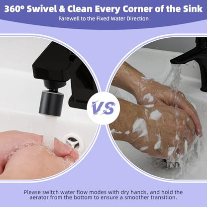 Hibbent NSF/ANSI/CAN 61 Certified Faucet Aerator, 360 Degree Swivel Kitchen Sink Aerator, CUPC Certification Dual-function Sprayer Faucet Replacement Part 55/64 Inch Female Thread - Matte Black - color: Matte Black