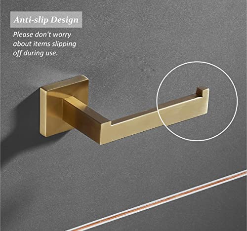 SHUNLI Gold Toilet Paper Holder + Hand Towel Holder, Brushed Gold Bathroom Accessories Hardware Set 2 Pieces, Wall Mounted Towel Ring Towel Bar, SUS304 Stainless Steel - color: Brushed Gold