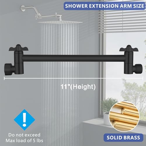 Voolan 11 Inch Shower Extension Arm with Lock Joints, Adjustable Height and Angle, Premium Solid Brass Anti-leak (Black) - color: Black