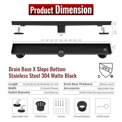 Linear Shower Drain, 32 inch Matte Black | Including Hair Catcher and Removable Grate, 304 Stainless Steel, Easy to Install and Clean (Drain Base Not Included) - color: Matte Black, size: 32 inch