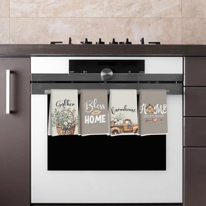 Lovdazzles 4 Pcs Pastoral Eucalyptus Kitchen Towels Tea Towel - color: Multi 1616
