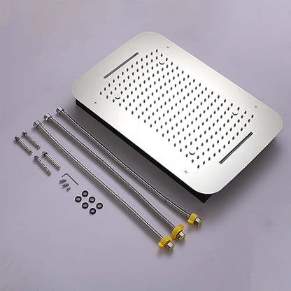 16 X 24 inch Shower Faucet Set Complete Multifunctional Shower System With 3 Function Ceiling Rainfall Shower Head Thermostatic Mixer Valve Shower Body Jet And High Pressure Handheld, Chrome - color: Chrome