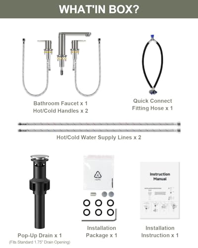 BWE Brushed Nickel Bathroom Faucet 3 Hole 8 Inch Widespread Sink Faucets | Stainless Steel Bathroom Faucets with Pop-up Drain and Supply Lines, 360° Swivel Spout 2-Handle Sink Faucet for Bath Vanity - color: Brushed Nickel, size: 8 Inches Widespread