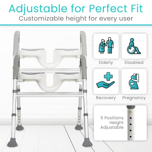 Vive Shower Chair for Elderly & Disabled - Handicap Bath Chair with Arms & U-Shape - Foldable, Adjustable Height - Padded Soaking w/Back & Drain Hole - Portable, Non-Slip, Safe Disability Aid | U-Shape - Foldable, Adjustable Height - Padded Soaking w/Back