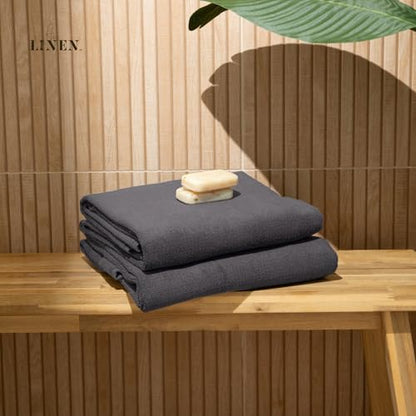 100% Organic Cotton Bath Sheet Set of 2 | Luxury 650 GSM Beach & Spa Towel Sheet | Soft Extra Large Quick Dry Towel for Bathroom | Waffle Terry Weave | Grey 35x70