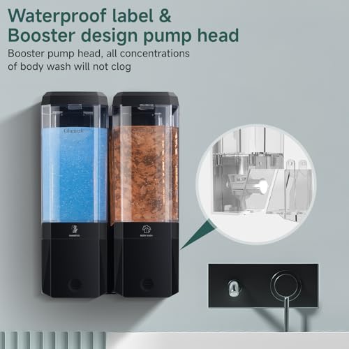 Shampoo and Conditioner Dispenser 2 Chamber No Drill Shampoo Dispenser for Shower Wall Mounted Shower Soap Dispenser 2 * 500ml Refillable Shower Dispenser for Bathroom Hotel(Black 2 Chamber) - color: Black-clear-2