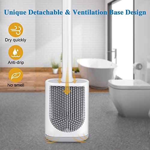 Silicone Toilet Brush and Holder, Wall Mounted No Rust Problem White | TPR Small and compact Flex Flat head Scrubber Ergonomics Modern Cute Bendable Matte Hidden Bathtub - color: White