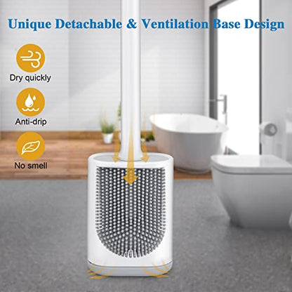 Silicone Toilet Brush and Holder, Wall Mounted No Rust Problem White | TPR Small and compact Flex Flat head Scrubber Ergonomics Modern Cute Bendable Matte Hidden Bathtub - color: White