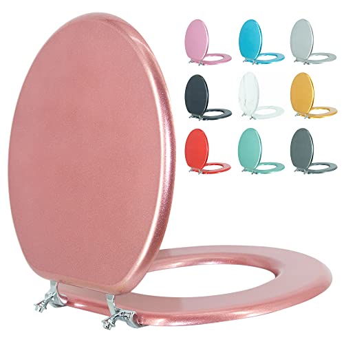 Round Toilet Seat Wood Toilet Seat Prevent Shifting with Zinc Alloy Hinges American Standard Size Toilet Seat Easy to Install also Easy to Clean （Round,Sparkling Queen Red) - color: Queen Red, size: Round