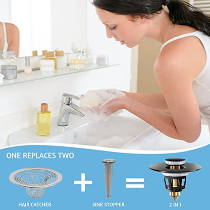 QYHNYJF Black Bathroom Sink Stopper – Pop Up Drain Stopper & Sink Strainer, Universal Sink Plug for 1.1" to 1.5" Bathroom Sink Drain Pipes, Matte Black Finish - color: Matte Black