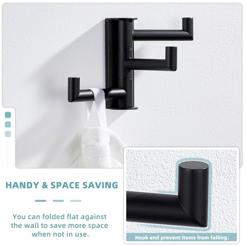 Suyar Swivel Towel Hook with 3 Arms, Bathroom Coat Robe Holder Matte Black | SUS304 Stainless Steel Wall Hook, Space-Saving Design, Holds 3 Towels at Once, Wall Mounted - color: Matte Black, size: 1 Pack