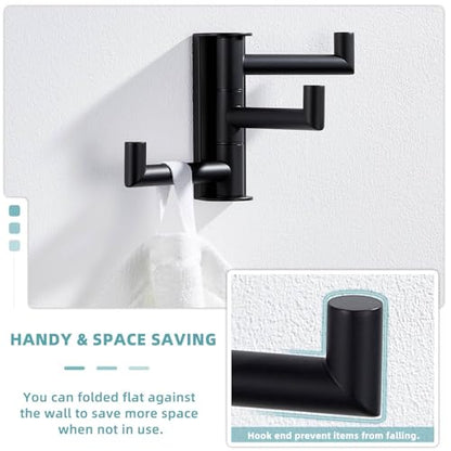 Suyar Swivel Towel Hook with 3 Arms, Bathroom Coat Robe Holder Matte Black | SUS304 Stainless Steel Wall Hook, Space-Saving Design, Holds 3 Towels at Once, Wall Mounted - color: Matte Black, size: 1 Pack