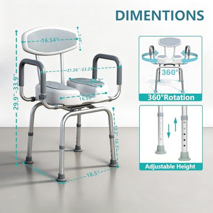 Shower Chair for Elderly and Disabled Adults, U-Shape Seat | 400lb Weight Capacity, Heavy Duty, Padded Armrests and Back, Height Adjustable