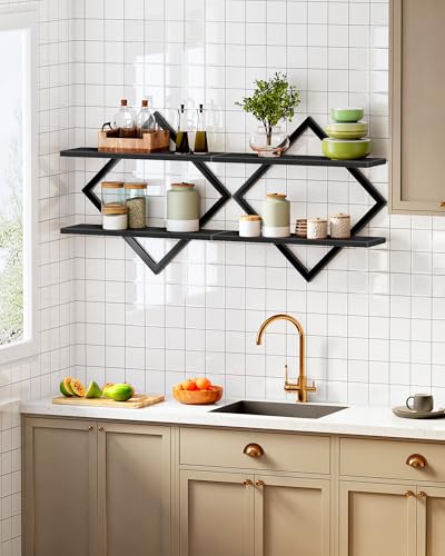 CHOEZON Floating Shelves, Set of 2 Wall Shelves, 2-Tier Hanging Shelves, Wall Shelf Set of 2, Wall Mounted Shelves, for Living Room, Bedroom, Kitchen, Office, Study, Black TBJ01P2BB - color: Black