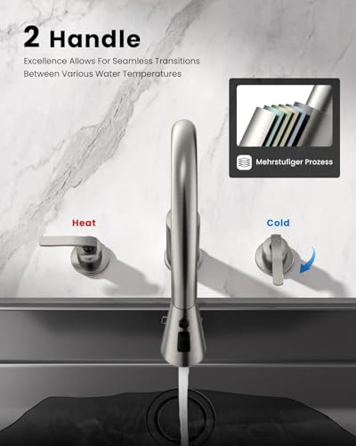 DAYONE 2 Handle Kitchen Faucet with Pull Down Sprayer, 3 Hole Sink Faucets with Separate Handle for Kitchen RV Laundry Bar, 3 Modes, SUS304 Stainless Steel, Brushed Nickel - color: Brushed Nickel, style: 2-handle