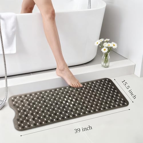 Non-Slip Bathtub Mats Bath Mat Machine Washable with Suction Cups for Tub, 39x15.5 inch, Clear Black - color: Clear Black