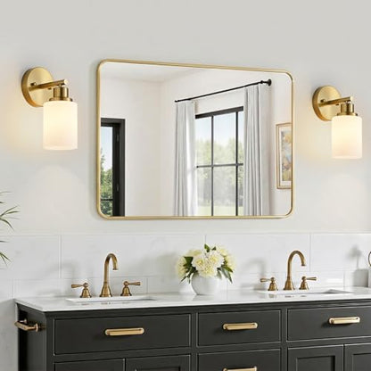 2-Pack, 1-Light Vanity Lights, Brushed Gold Bathroom Light Fixture with Textured Milky White Glass Shade, E26 Modern Vanity Lighting Fixture for Bathroom Wall Sconce - color: Gold, size: 4.7 Inch : 1-Light