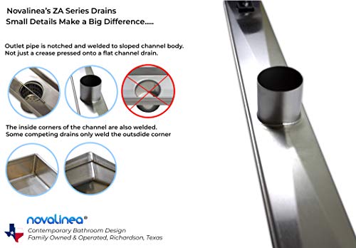 ZA Linear Shower Drain (24 inch Brick Pattern) - Stainless Steel, with Hair Strainer, Leveling Feet, Drain Adapter and Grate Hook - size: 24 inch