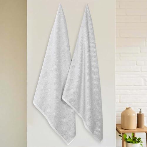 Superior Destin Viscose Cotton Blend Medium Weight Bath Sheets, for Bathroom, Shower, Spa, Plush, Quick Dry, Ultra-Soft Towels, Essentials, Ribbed Design, Oversized Towels, Set of 2, Platinum - color: Platinum, size: Bath Sheet - 2PC