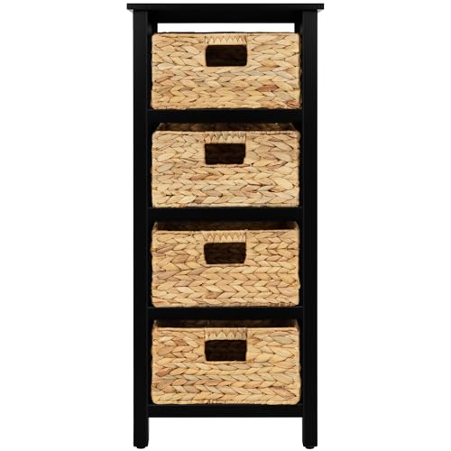 4 Tier X-Side End Storage Cabinet, Black | 4 Wicker Baskets, End Table, Side Table - color: Black, size: 14"D x 14"W x 32.1"H (4 Drawers)