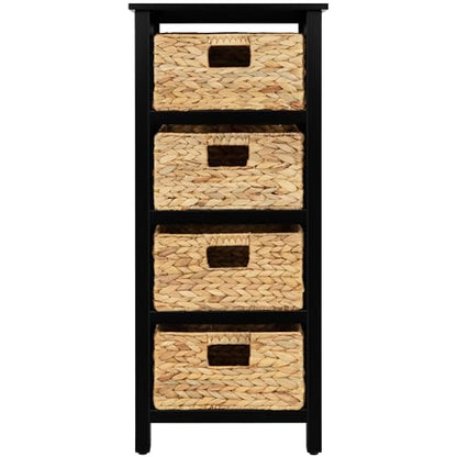 4 Tier X-Side End Storage Cabinet, Black | 4 Wicker Baskets, End Table, Side Table - color: Black, size: 14"D x 14"W x 32.1"H (4 Drawers)