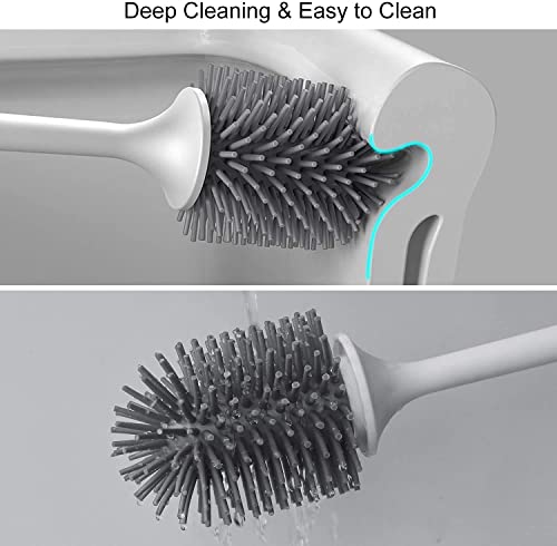 3 Pack Silicone Toilet Bowl Brush and Holder Set with Ventilated Holder, Floor Standing & Wall Mounted Toilet Scrubber - color: Black, size: 3 Pack
