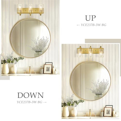 Emliviar 3-Light Vanity Lights for Bathroom, Brushed Gold Bathroom Light with Clear Glass Shade, YCE237B-3W BG - color: Brushed Gold - Clear Glass, size: 3-Light