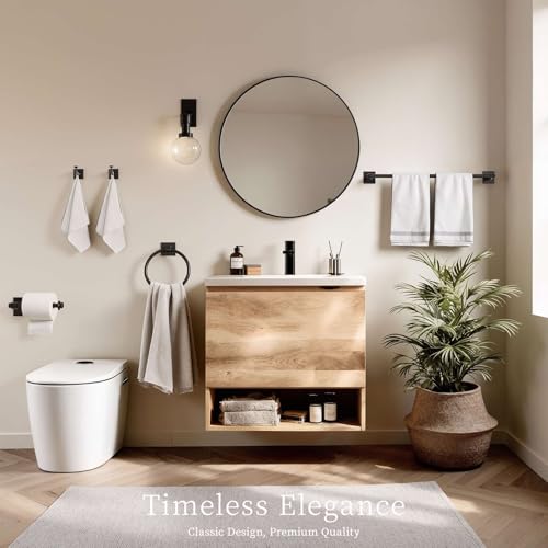 VEHCIL Matte Black Bathroom Towel Bar Set, 5 Piece Bathroom Hardware Accessory Set, SUS304 Stainless Steel 24" Towel Rack Holder Set for Bathroom, Wall Mounted - color: Matte Black