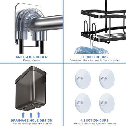 Hanging Shower Caddy Over Shower Head - No Drill Rustproof Shower Rack | Includes Soap Holder and Hooks for Shampoo, Conditioner, and Bathroom Essentials with Stable Storage in Any Shower Space - color: Black