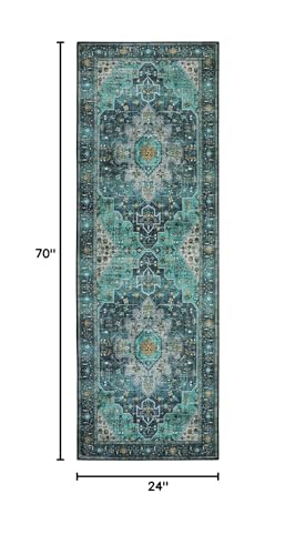 Moynesa Ultra-Thin Washable Teal Non Slip Bathroom Rug - 2x6 Laundry Room Mat, Machine Washable Non-Slip Pet Friendly Carpet Runner for Camper RV Foyer Kitchen Hallway - color: Teal, size: 2' x 6'