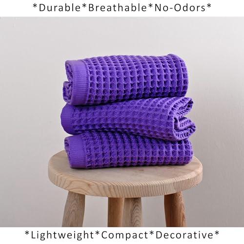 PÜSKÜL Natural 100% Turkish Cotton Waffle Kitchen Towels Set of 3 | Oeko-Tex, Premium Waffle Hand Towels for Bathroom | Soft Absorbent Quick-Dry Lint-Free Dish Towel Large 32x16 inch (3, Lilac) - color: Lilac