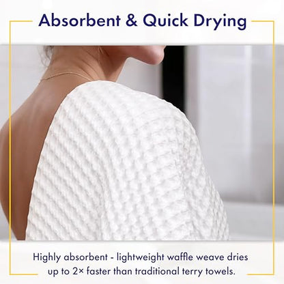 Alusa Home Ultra Soft Viscose from Bamboo Waffle Towels - Lightweight Bath Towel Set of 6 - Compact, Quick Dry & Lint Free (White) - color: White