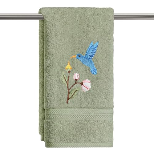 Artoid Mode 1 Pc Sage Green Bird Floral Embroidered Hand Towels for Bathroom, 100% Cotton Soft Absorbent Farmhouse Decor Towels, 13.7 x 29.5 Inch - color: Sage Green, size: 13.7" x 29.5", 1PC