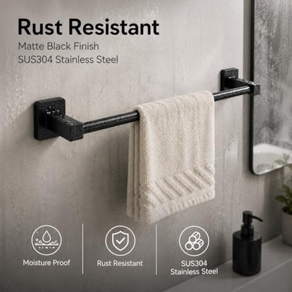 Matte Black Bathroom Hardware Set 4 Pieces,Bathroom Accessories Set Stainless Steel Wall Mounted, Hand Towel Bar, Towel Ring, Robe Towel Hooks,Toilet Paper Holder,Towel Bar Set, 23.6 Inch - color: Matte Black, size: 23.6Inch