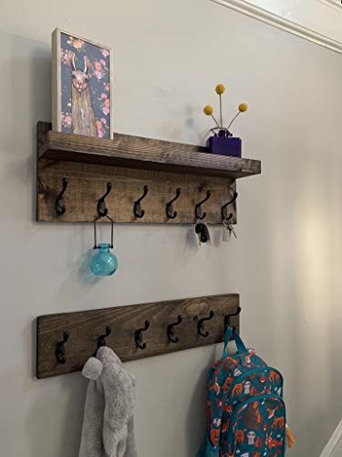 Coat Rack with Shelf Wall Mounted with Storage (Choose Your Length) Towel Rack Entryway Organizer Key Hooks (28" L (7 Hooks) Set of 2) - size: 28"L (7 hooks) Set of 2