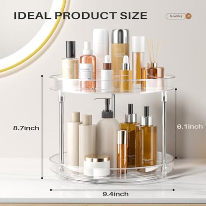 2 Pack 2 Tier Lazy Susan Turntable Organizer, Clear Rotating Lazy Susan | 360 Degree Rotating Spice Rack for Cabinet, Makeup and Perfume Organizer for Vanity, Counter Organizer Tray for Bathroom - size: 2 Pack - 2 Tier