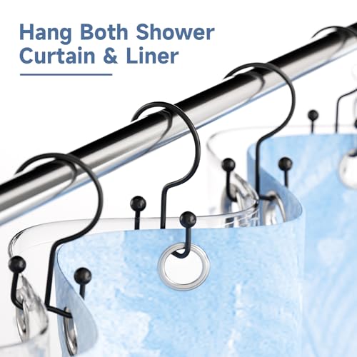 Titanker Shower Curtain Hooks Rings, Rust Resistant Metal Minimalist Simple Double Glide Shower Hooks Rings for Bathroom Shower Rods Curtains, Set of 12 Hooks - Black - color: Black, style: Minimalist