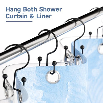Titanker Shower Curtain Hooks Rings, Rust Resistant Metal Minimalist Simple Double Glide Shower Hooks Rings for Bathroom Shower Rods Curtains, Set of 12 Hooks - Black - color: Black, style: Minimalist