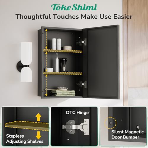 TokeShimi 24 x 30 Recessed Medicine Cabinet, Oil Rubbed Bronze Bathroom Medicine Cabinet with Mirror, Stepless Adjustable Shelves, Beveled Aluminum Frame, DTC Hinge - color: Oil Rubbed Bronze, size: 24x30 IN